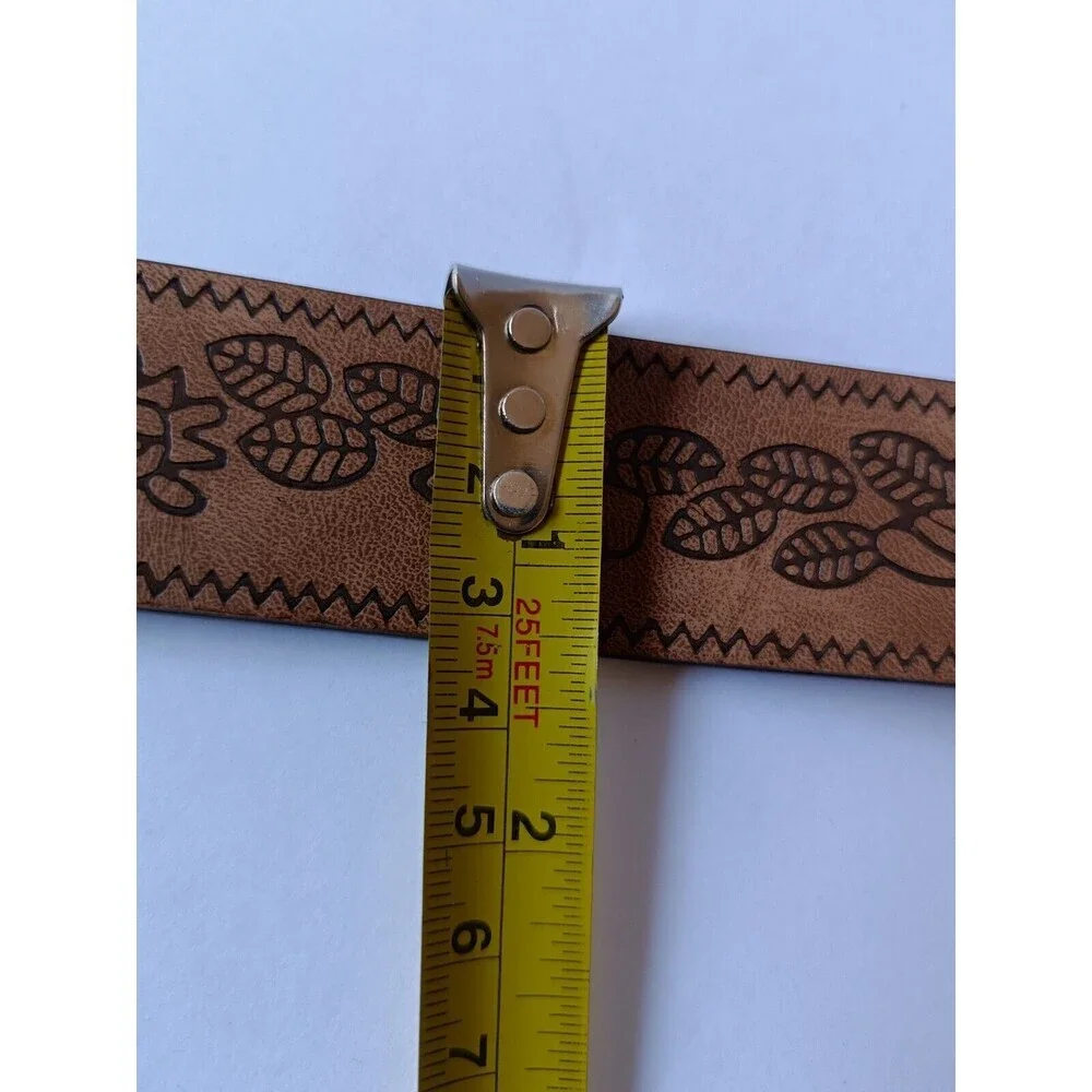 Western Floral Belt Genuine Leather Women's Size 42 Brown Silver Buckle